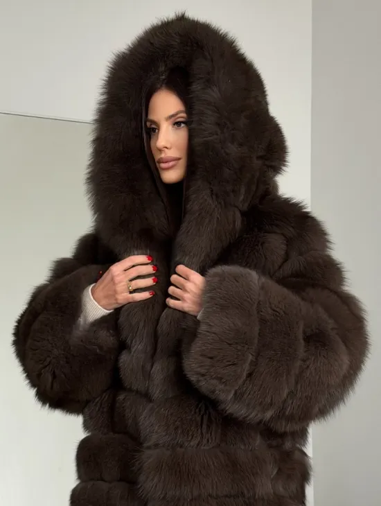 Шуба из песца с капюшоном - фото 10