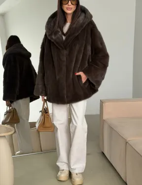 Зимняя норковая шуба с капюшоном - фото 7