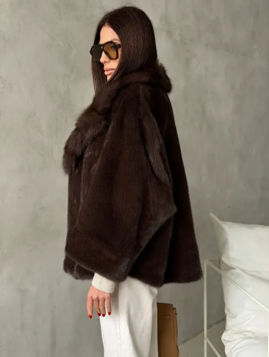 Короткий норковый жакет с воротником из куницы - фото 8