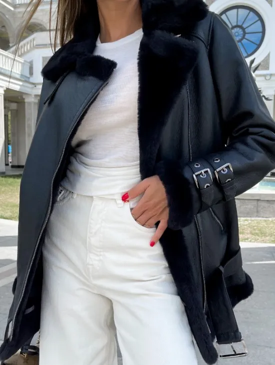 Черный авиатор из натуральной овчины - фото 1