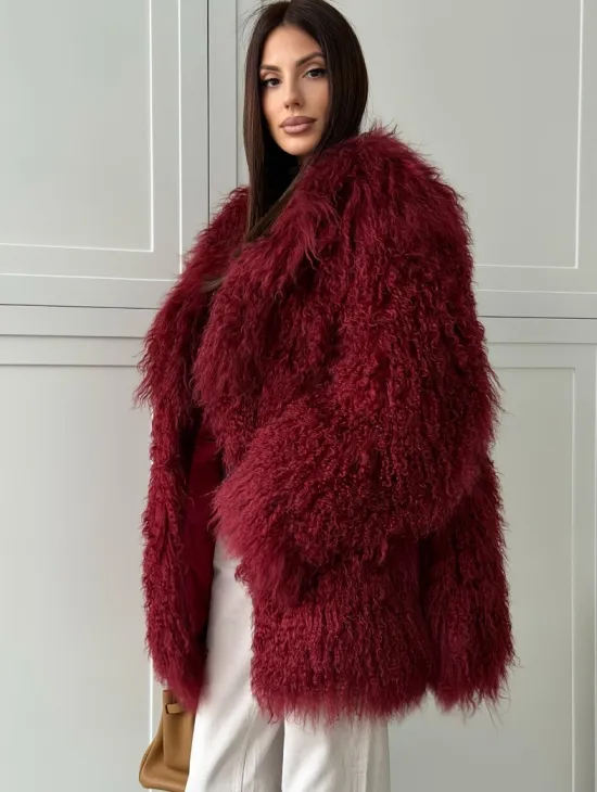 Шуба из ламы PREMIUM - бургунди - фото 4