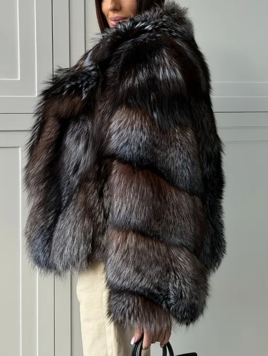 Шуба из меха блюфрост - воротник английский - фото 4