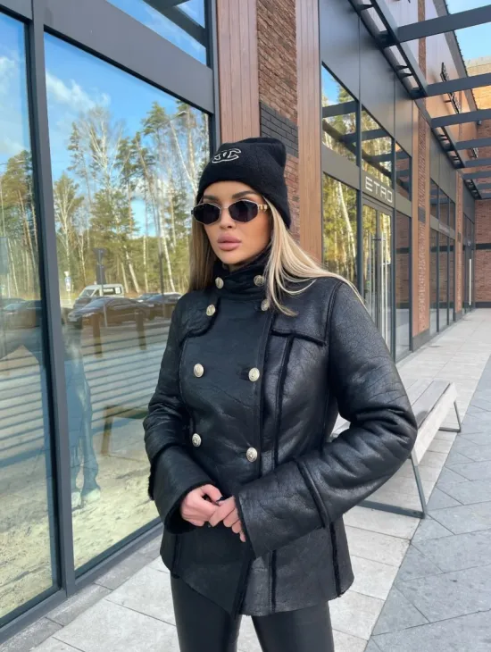 Дубленка из натуральной овчины в стиле милитари - фото 1