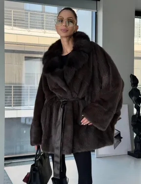 Норковое автоледи с воротником из куницы - фото 10