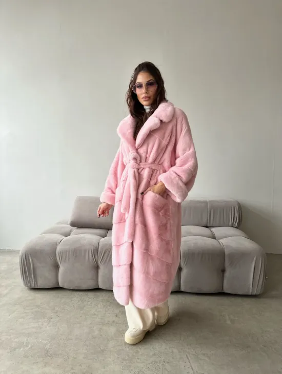 Удлиненная шуба из плюшевой норки Velvet цвет розовый - фото 3