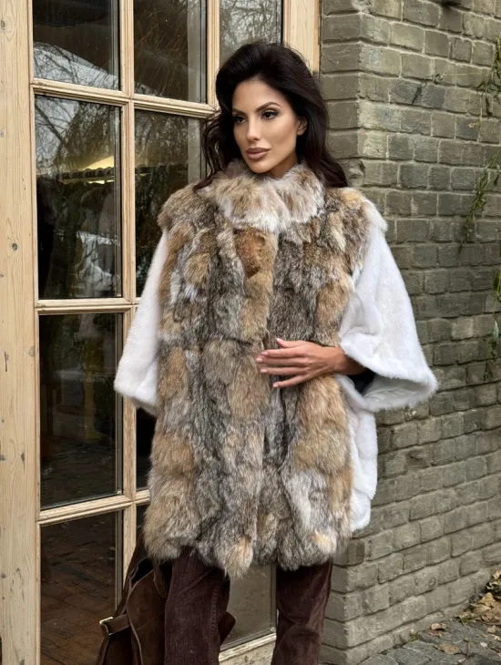 Норковая шуба летучая мышь, отделка из меха рыси - фото 8