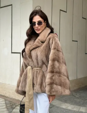 Шуба автоледи из норки цвет бежевый - фото 9